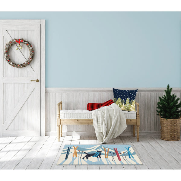 Trans Ocean Liora Manne Esencia Downhill Dog Indoor/Outdoor Non-slip Mat Featuring A Black Lab On Ski Adventure Off,White Polypropylene,Polyester Ecn34972411