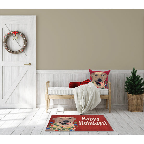 Trans Ocean Liora Manne Frontporch Happy Holidays Indoor/Outdoor Pillow - Cheerful Lab With Festive Lights Red Polyester,Acrylic Ftp12156124