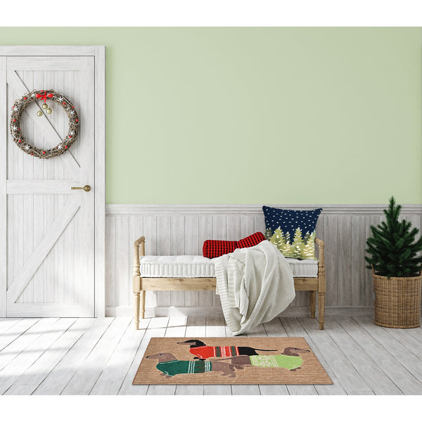 Trans Ocean Liora Manne Frontporch Holiday Hounds Area Rug – Charming Dachshunds In Vibrant Christmas Sweaters Natural Polyester,Acrylic Ftp23156612
