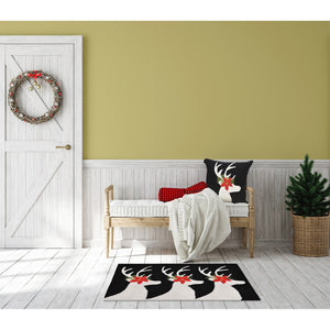 Trans Ocean Liora Manne Festive Reindeer Indoor/Outdoor Handmade Pillow - Geometric Winter Home Accent Decor Black Polyester,Acrylic Ftp23181848