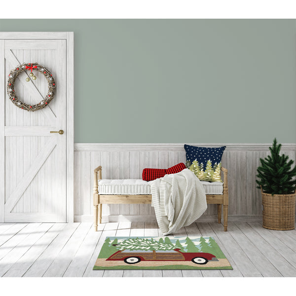 Trans Ocean Liora Manne Frontporch Woody Wonderland Holiday Mat - Whimsical Tree-cutting Scene For Home Décor Green Polyester,Acrylic Ftp34185316