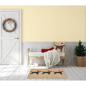 Trans Ocean Liora Manne Frontporch Whimsical Christmas Mat Featuring Three Dogs In Santa Hats For Festive Decor Natural Polyester,Acrylic Ftp23185712