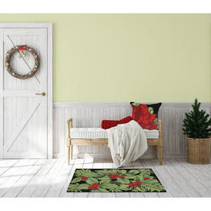 Trans Ocean Liora Manne Frontporch Hollyberries Indoor/Outdoor Rug - Festive Botanical Design For Your Home Black Polyester,Acrylic Ftp34241948