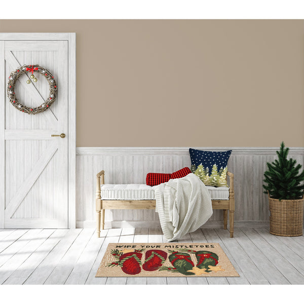 Trans Ocean Liora Manne Frontporch Mistletoes Indoor/Outdoor Mat With Festive Flip Flops And Greenery Design Natural Polyester,Acrylic Ftp34469812