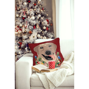 Trans Ocean Liora Manne Frontporch Happy Holidays Indoor/Outdoor Pillow - Cheerful Lab With Festive Lights Red Polyester,Acrylic 7fp8s156124