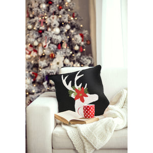 Trans Ocean Liora Manne Festive Reindeer Indoor/Outdoor Handmade Pillow - Geometric Winter Home Accent Decor Black Polyester,Acrylic 7fp8s181848