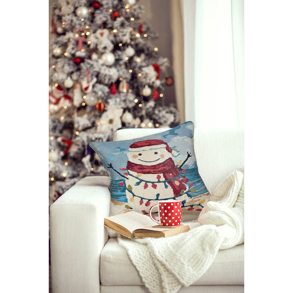 Trans Ocean Liora Manne Beach Snowman Decorative Pillow - 18" X 18" Ocean-themed, Machine Washable Accent Blue Polypropylene,Polyester 7mr8s968304