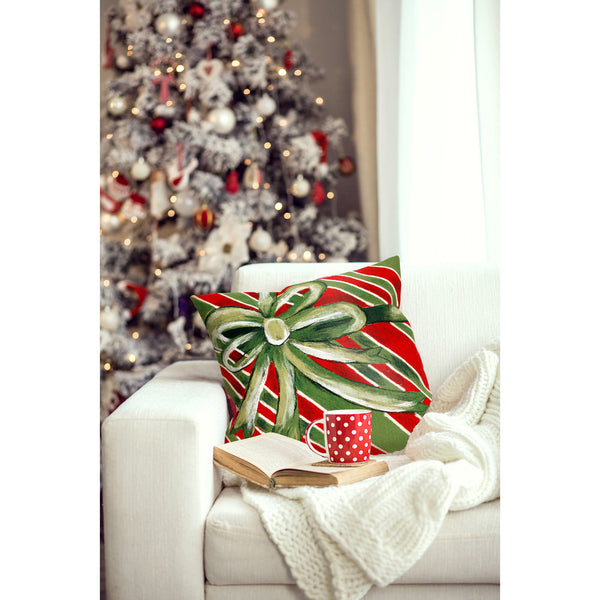 Trans Ocean Liora Manne Visions Iii Indoor/Outdoor Pillow - Holiday Gift Box Design, 20" X 20", Cheerful Green! Green Polyester 7sc2s420206