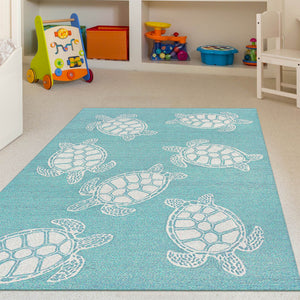 Trans Ocean Liora Manne Capri Turtle Handmade Indoor/Outdoor Area Rug - Vibrant Coastal Design For Any Space Blue Polyester,Acrylic Cap46163404