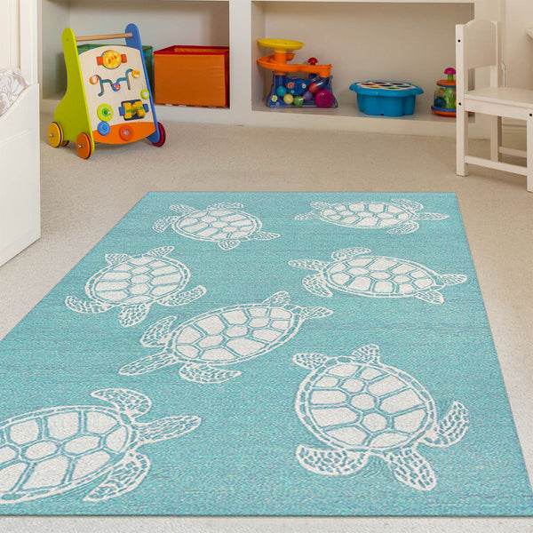 Trans Ocean Liora Manne Capri Turtle Handmade Indoor/Outdoor Area Rug - Vibrant Coastal Design For Any Space Blue Polyester,Acrylic Cap46163404