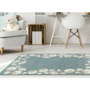 Trans Ocean Liora Manne Capri Seashell Border Handmade Area Rug – Durable Coastal Design For Indoor/Outdoor Spaces Blue Polyester,Acrylic Cap23172304