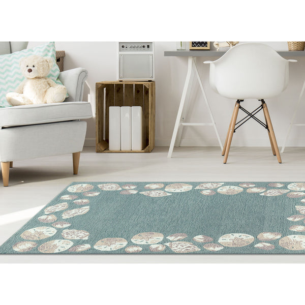 Trans Ocean Liora Manne Capri Seashell Border Handmade Area Rug – Durable Coastal Design For Indoor/Outdoor Spaces Blue Polyester,Acrylic Cap23172304