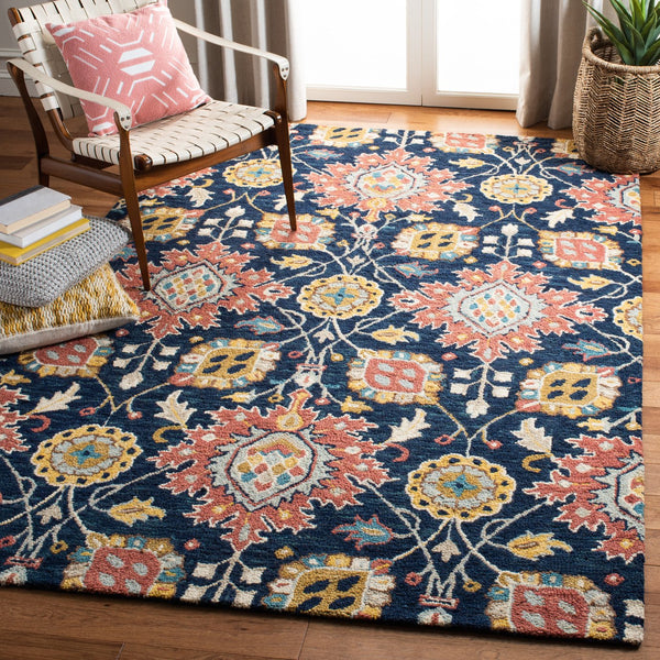 Safavieh Roslyn 565a Navy Multi Area Rug - Hand-tufted Wool, Luxurious 9x12 Ft, Timeless Indian Heritage Design Navy ,Multi Wool Ros565a-9