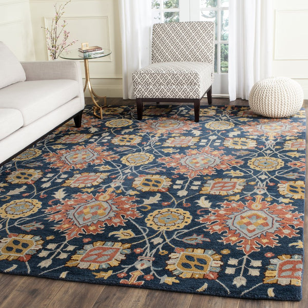 Safavieh Roslyn 565a Navy Multi Area Rug - Hand-tufted Wool, Luxurious 9x12 Ft, Timeless Indian Heritage Design Navy ,Multi Wool Ros565a-9