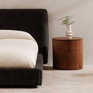 Moe's Home Theo Solid Oak Nightstand With Curved Minimalist Design And Soft-close Drawer For Modern Spaces Brown Solid Oak Rp-1011-03