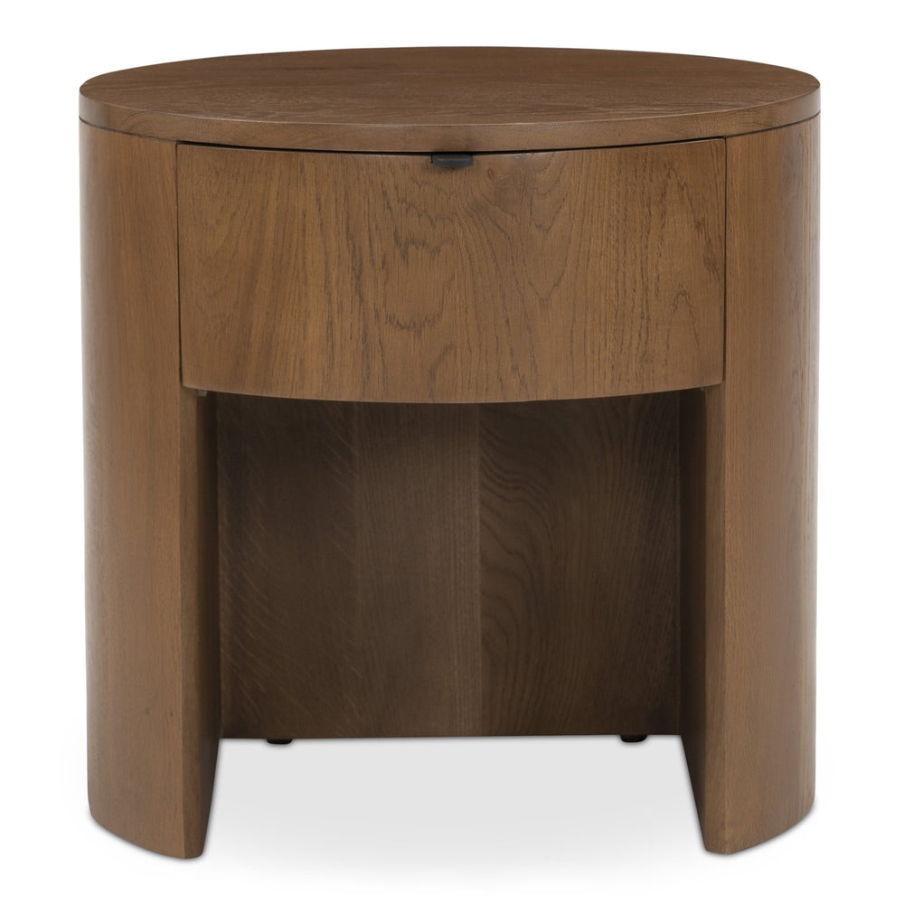 Moe's Home Theo Solid Oak Nightstand With Curved Minimalist Design And Soft-close Drawer For Modern Spaces Brown Solid Oak Rp-1012-03