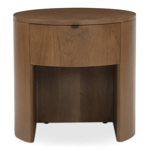 Moe's Home Theo Solid Oak Nightstand With Curved Minimalist Design And Soft-close Drawer For Modern Spaces Brown Solid Oak Rp-1012-03