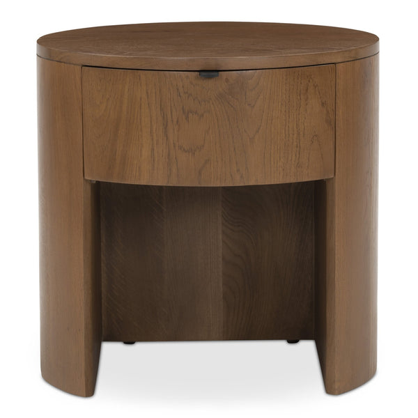 Moe's Home Theo Solid Oak Nightstand With Curved Minimalist Design And Soft-close Drawer For Modern Spaces Brown Solid Oak Rp-1012-03