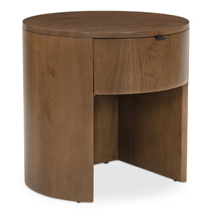 Moe's Home Theo Solid Oak Nightstand With Curved Minimalist Design And Soft-close Drawer For Modern Spaces Brown Solid Oak Rp-1012-03