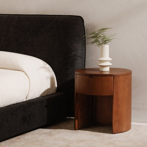 Moe's Home Theo Solid Oak Nightstand With Curved Minimalist Design And Soft-close Drawer For Modern Spaces Brown Solid Oak Rp-1012-03