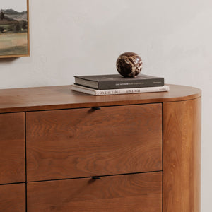 Moe's Home Theo 6 Drawer Dresser In Solid Oak With Soft-close Glides And Minimalist Curved Design For Elegance Brown Solid Oak,Back, Mdf Veneer Oak Rp-1013-03
