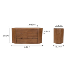 Moe's Home Theo 6 Drawer Dresser In Solid Oak With Soft-close Glides And Minimalist Curved Design For Elegance Brown Solid Oak,Back, Mdf Veneer Oak Rp-1013-03