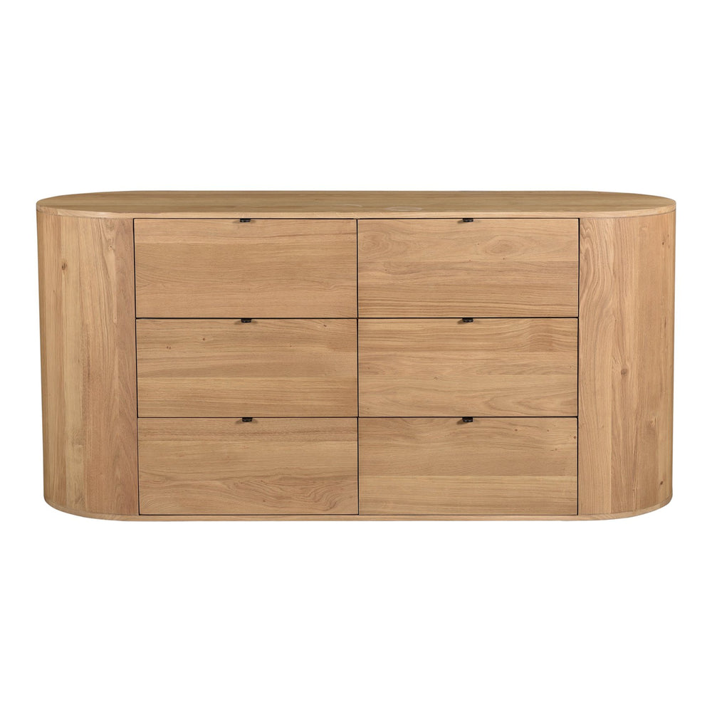Moe's Home Theo 6-drawer Dresser – Elegant Oak Storage Solution With Soft-close Glides For Modern Spaces Natural Solid Oak,Back, Mdf Veneer Oak Rp-1013-24