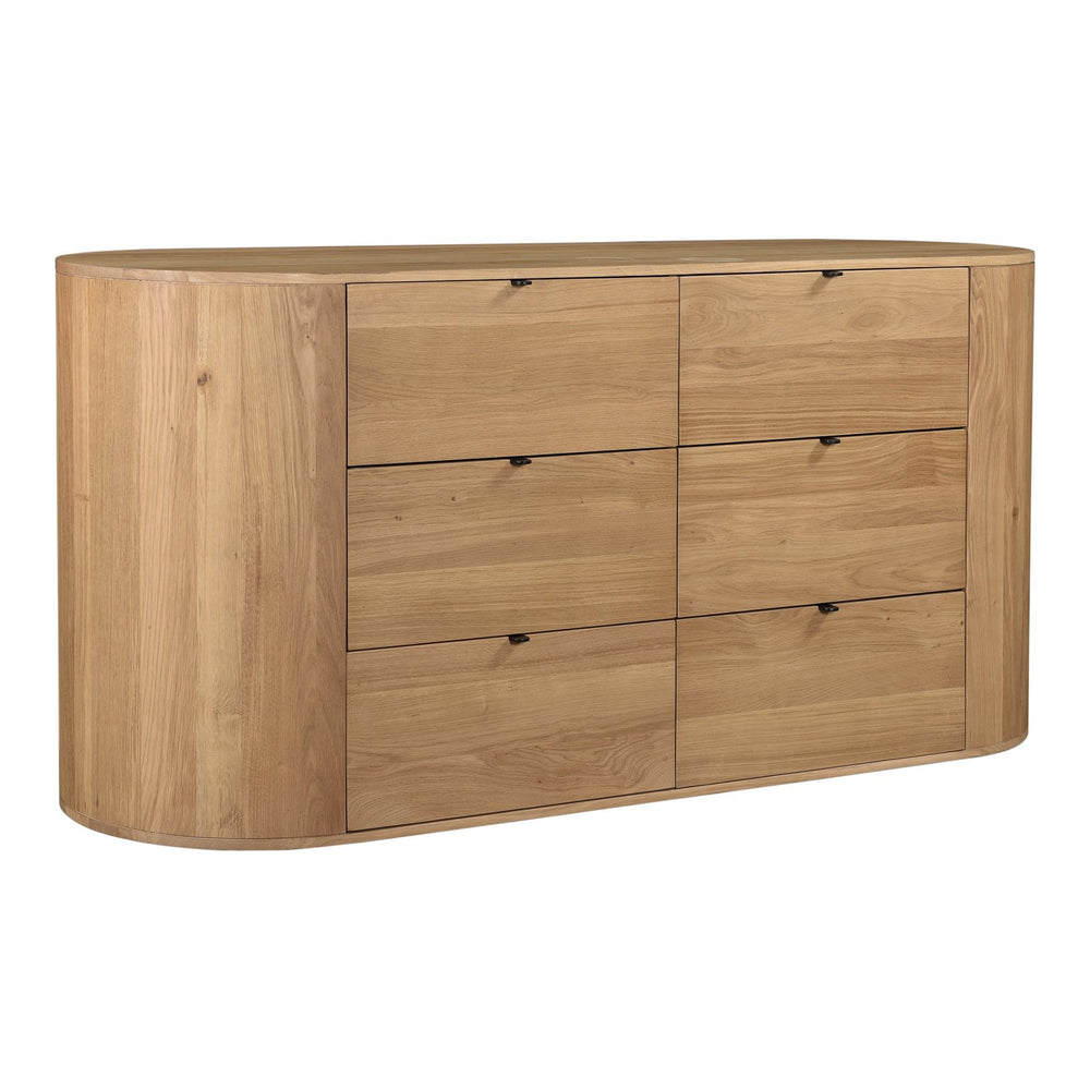 Moe's Home Theo 6-drawer Dresser – Elegant Oak Storage Solution With Soft-close Glides For Modern Spaces Natural Solid Oak,Back, Mdf Veneer Oak Rp-1013-24