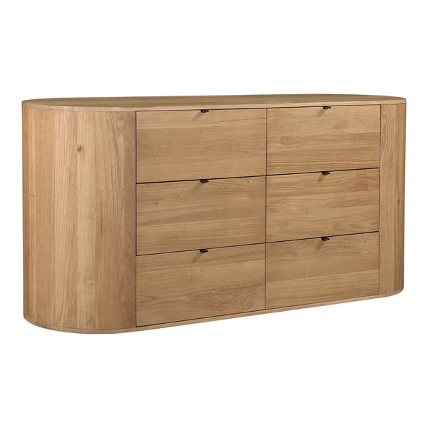 Moe's Home Theo 6-drawer Dresser – Elegant Oak Storage Solution With Soft-close Glides For Modern Spaces Natural Solid Oak,Back, Mdf Veneer Oak Rp-1013-24