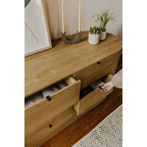 Moe's Home Theo 6-drawer Dresser – Elegant Oak Storage Solution With Soft-close Glides For Modern Spaces Natural Solid Oak,Back, Mdf Veneer Oak Rp-1013-24