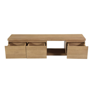 Moe's Home Alfie Tv Table - Solid Oak Design With Spacious Drawers And Open Storage For Your Entertainment Needs Natural Solid Oak,Drawer Bottom In Oak Veneer Rp-1018-24