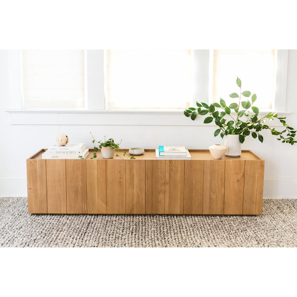 Moe's Home Plank Media Cabinet In Solid Oak - Stylish Storage Solution For Any Room With Versatile Design Natural Solid Oak,Back Panel In Oak Veneer Rp-1021-24