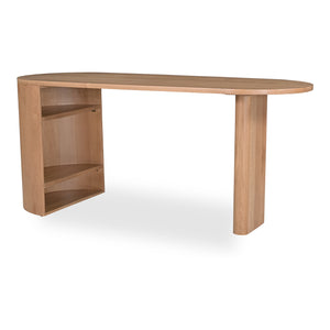 Moe's Home Theo Desk In Solid Oak - Stylish Minimalist Design With Open Shelves For Modern Home Office Solutions Natural Solid Oak Rp-1047-24