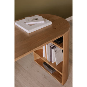 Moe's Home Theo Desk In Solid Oak - Stylish Minimalist Design With Open Shelves For Modern Home Office Solutions Natural Solid Oak Rp-1047-24
