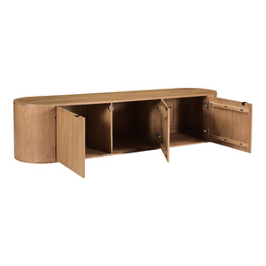 Moe's Home Theo Media Bench In Solid Oak - Curved Minimalist Design With Spacious Storage & No Assembly Needed Natural Solid Oak Wood,Back + Shelf, Mdf Veneer Oak Rp-1054-24