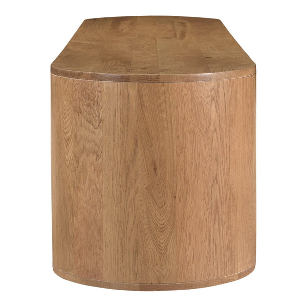 Moe's Home Theo Media Bench In Solid Oak - Curved Minimalist Design With Spacious Storage & No Assembly Needed Natural Solid Oak Wood,Back + Shelf, Mdf Veneer Oak Rp-1054-24