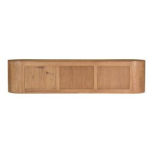 Moe's Home Theo Media Bench In Solid Oak - Curved Minimalist Design With Spacious Storage & No Assembly Needed Natural Solid Oak Wood,Back + Shelf, Mdf Veneer Oak Rp-1054-24