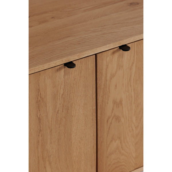 Moe's Home Theo Media Bench In Solid Oak - Curved Minimalist Design With Spacious Storage & No Assembly Needed Natural Solid Oak Wood,Back + Shelf, Mdf Veneer Oak Rp-1054-24