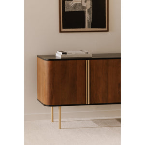Moe's Home Dionne Stunning 4-door Sideboard In Mango Wood With Antique Brass Accents And Modern Design Yellow Mango Wood,Metal Legs And Handles Rp-1058-43
