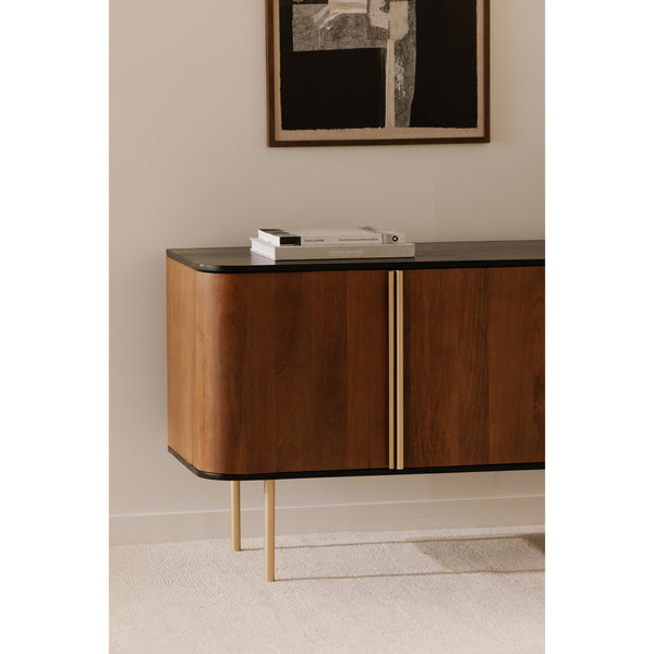Moe's Home Dionne Stunning 4-door Sideboard In Mango Wood With Antique Brass Accents And Modern Design Yellow Mango Wood,Metal Legs And Handles Rp-1058-43
