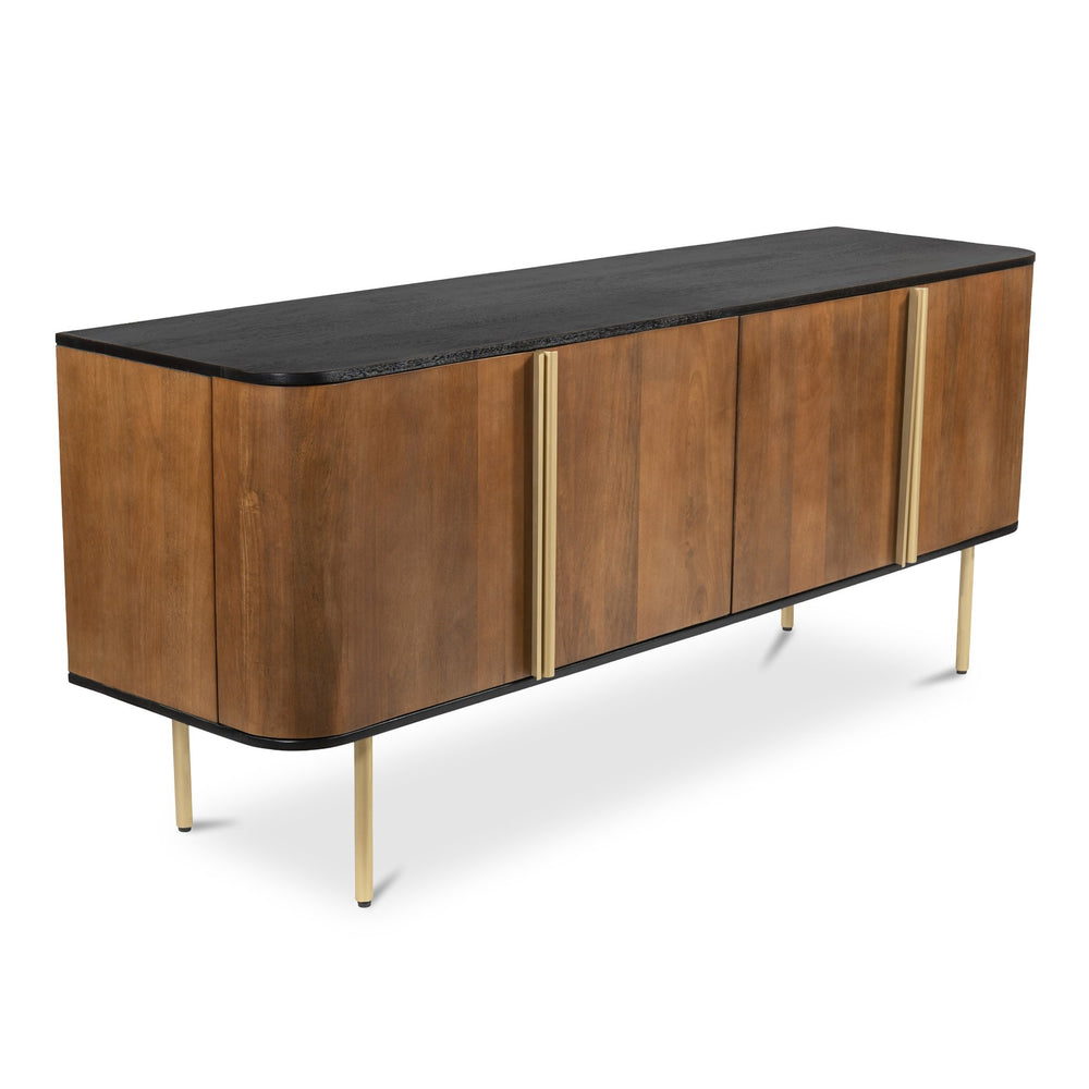 Moe's Home Dionne Stunning 4-door Sideboard In Mango Wood With Antique Brass Accents And Modern Design Yellow Mango Wood,Metal Legs And Handles Rp-1058-43