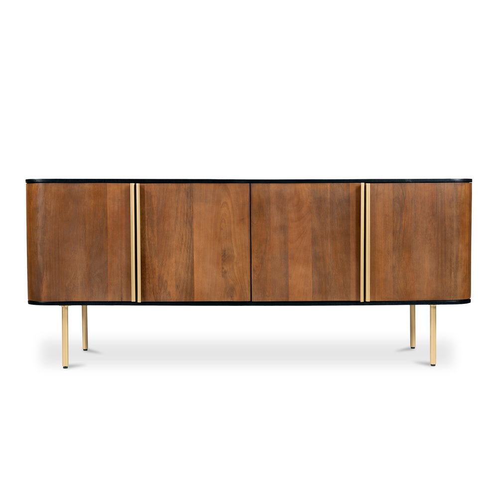 Moe's Home Dionne Stunning 4-door Sideboard In Mango Wood With Antique Brass Accents And Modern Design Yellow Mango Wood,Metal Legs And Handles Rp-1058-43
