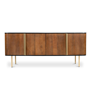 Moe's Home Dionne Stunning 4-door Sideboard In Mango Wood With Antique Brass Accents And Modern Design Yellow Mango Wood,Metal Legs And Handles Rp-1058-43