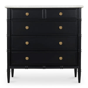 Moe's Home Eleanor 5 Drawer Chest - Timeless Provence Style With Marble Top And Elegant Brass Hardware Details Black Banswara Marble Top,Mdf Frame,Case,And Drawers Rp-1060-02
