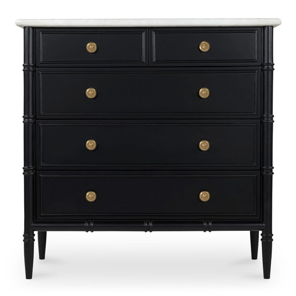 Moe's Home Eleanor 5 Drawer Chest - Timeless Provence Style With Marble Top And Elegant Brass Hardware Details Black Banswara Marble Top,Mdf Frame,Case,And Drawers Rp-1060-02