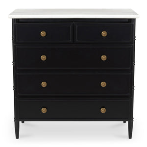 Moe's Home Eleanor 5 Drawer Chest - Timeless Provence Style With Marble Top And Elegant Brass Hardware Details Black Banswara Marble Top,Mdf Frame,Case,And Drawers Rp-1060-02