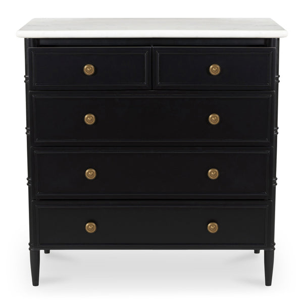 Moe's Home Eleanor 5 Drawer Chest - Timeless Provence Style With Marble Top And Elegant Brass Hardware Details Black Banswara Marble Top,Mdf Frame,Case,And Drawers Rp-1060-02