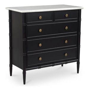 Moe's Home Eleanor 5 Drawer Chest - Timeless Provence Style With Marble Top And Elegant Brass Hardware Details Black Banswara Marble Top,Mdf Frame,Case,And Drawers Rp-1060-02