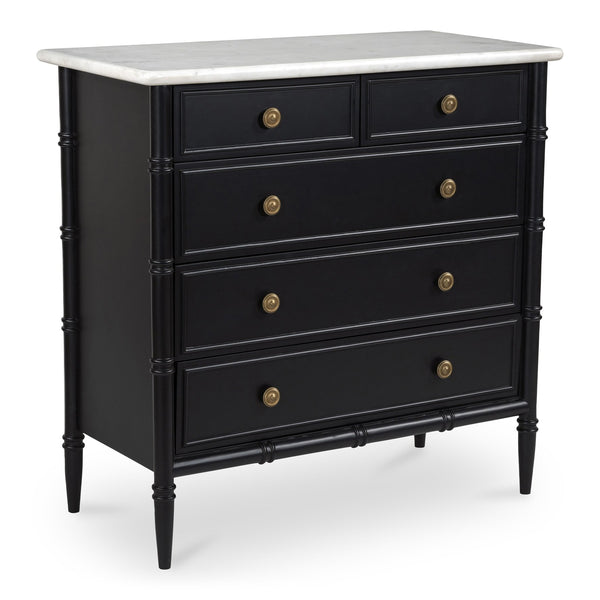 Moe's Home Eleanor 5 Drawer Chest - Timeless Provence Style With Marble Top And Elegant Brass Hardware Details Black Banswara Marble Top,Mdf Frame,Case,And Drawers Rp-1060-02