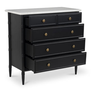 Moe's Home Eleanor 5 Drawer Chest - Timeless Provence Style With Marble Top And Elegant Brass Hardware Details Black Banswara Marble Top,Mdf Frame,Case,And Drawers Rp-1060-02